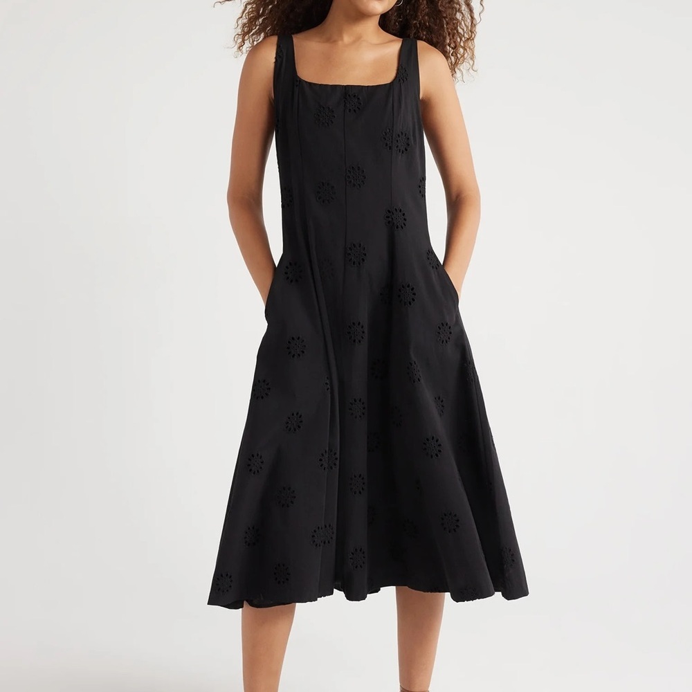 Black Cotton Eyelet Midi Dress for Women from Free Assembly - NWT szS